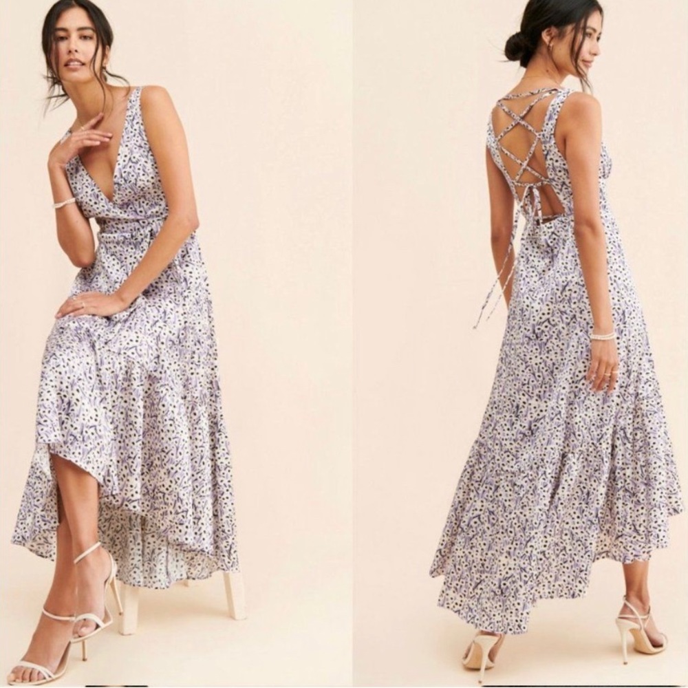 NEW Anthropologie Hutch Elisabet Strappy Back Wrap Dress Purple Floral Maxi 2X